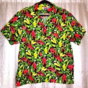 Dem Crazy EUC L Hawaiian short-sleeved button-down shirt - PEPPERS! 🌶🌶🌶